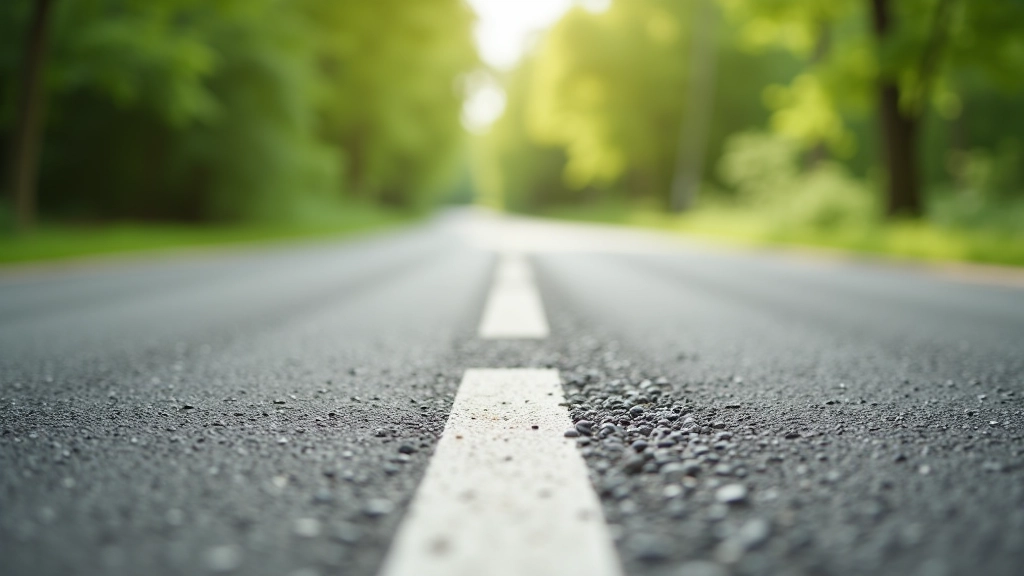 Close-up of cycling path surface showing smooth paved section with road markings
