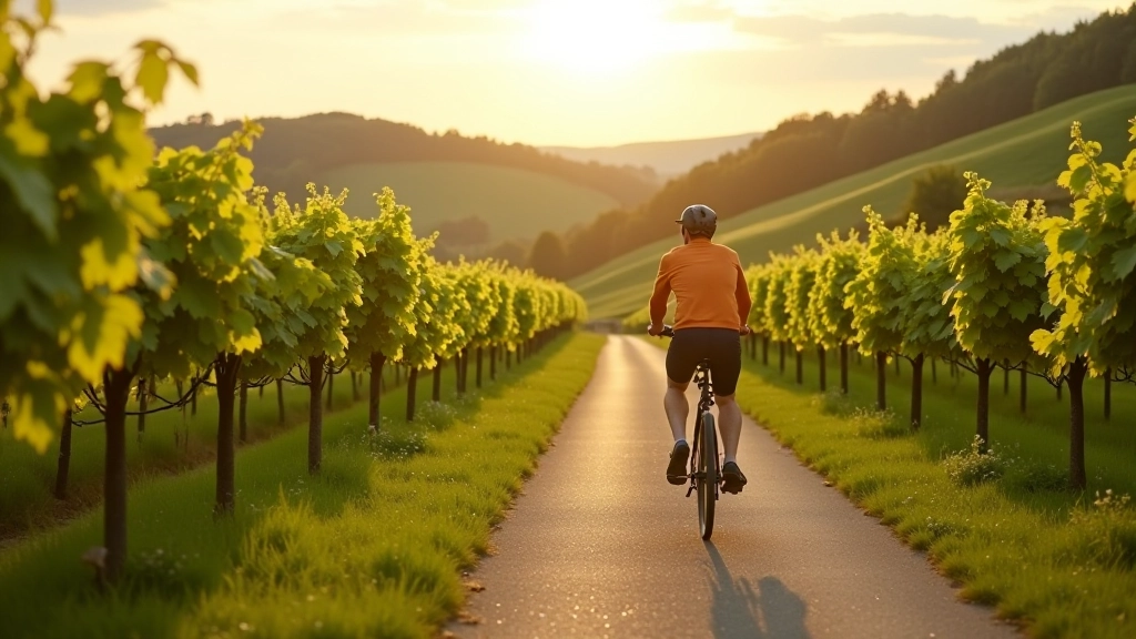 Bike path winding through vineyards in Moravian wine region