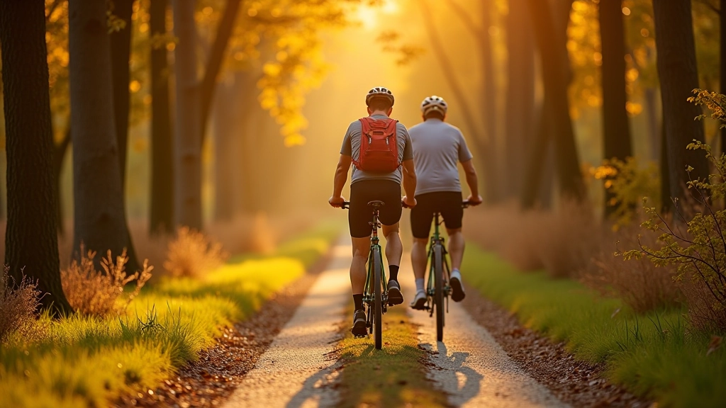 Cyclist riding on scenic forest trail through South Bohemia